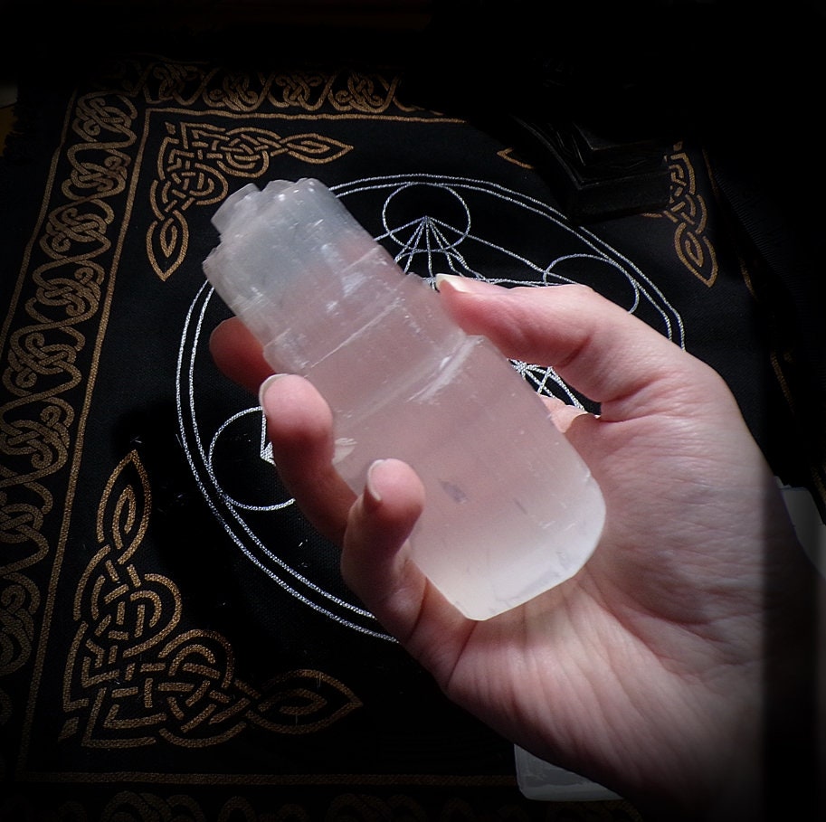 Spellcast Selenite Tower (Enochian Angel Magic, Conductor, Cleanse, Ritual Amplifier, Charge Crystals, Tools, Vessels)