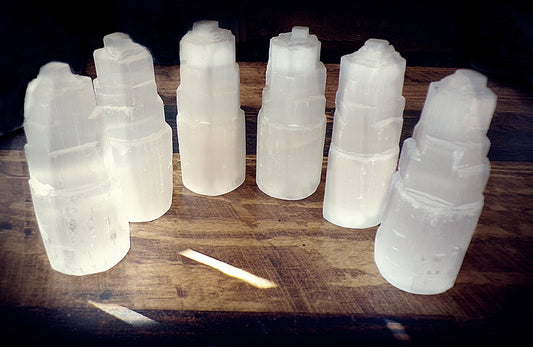 Spellcast Selenite Tower (Enochian Angel Magic, Conductor, Cleanse, Ritual Amplifier, Charge Crystals, Tools, Vessels)