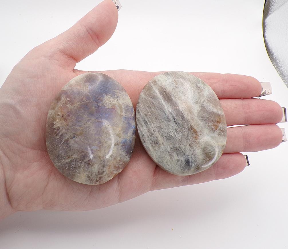 Moonstone w/ Sunstone Mixed Palmstones (Spellcast Lightcode Crystal, Enochian Blessed, Enhanced Sun and Moon Connection)